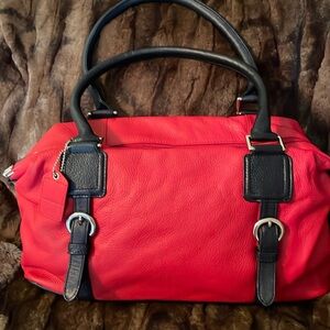 Red and black leather Soprano double handled bag